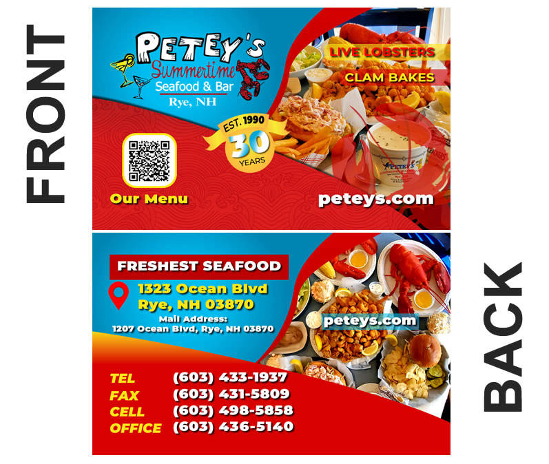 Bontra Web Design - Peteys Summertime Seafood business card design